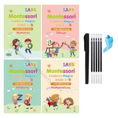 재사용 가능한 아랍어 매직 카피북 쓰기 그루브 알파벳 워드패드 어린이 서예 연습 4 권, 04 Spanish Set, 03 Spanish Set