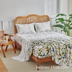 歐美田園花卉系列 床單、床笠、床罩、四件套, 點點綠意-牀單牀笠四件套,99*190*35