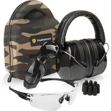 TradeSmart 올인원 슈팅 이어 프로텍션 - Comfort+ NRR 28 귀마개 안경 및 이어플러그 + 휴대용 케이스, Clear+tint - Camo Black