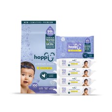 Hoppi 高級敏感濕紙巾20抽 口手適用, 1箱, 5入, 5個裝, 50gsm