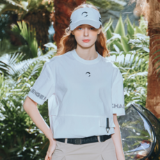 챌린저 챌린저 소매 로고플레이 여성 맨투맨 반팔 우븐탑 화이트_CHD2WWT0616WH