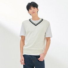 체이스컬트 남성 배색 브이넥 베스트-DARK7312B01