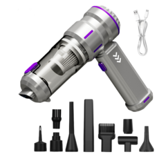 車載手持無線吸塵器無刷電機大吸力除塵器小型車家兩用吹塵機, 一台, 灰色(無刷電機/電池容量2000*3毫安)