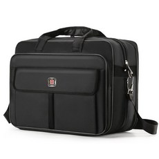 務大容量單肩公事包加厚加寬可擴展檔手提包揹包斜肩出差, 黑色