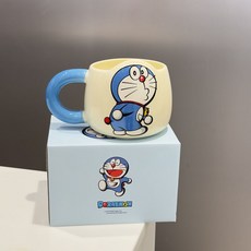 아소공방 도라에몽 캐릭터 도자기 머그컵, 크림, 3세트