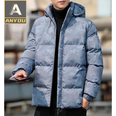 ANYOU 겨울 남자 경량 후드 레이어드 패딩 아가일 점퍼 2 colors
