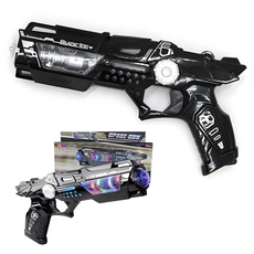 스페이스 LED 피스톨 | 리얼 진동 / 빛 효과 어린이 전자총 선물용, 1개, 검은색