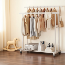 인더몰 철제 스탠드 이동식 옷걸이 1단 2단 행거, 화이트
