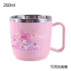lilfant 美樂蒂 304不鏽鋼 兒童餐具組 (學習筷/湯匙/叉子/杯子/水壺/保溫瓶/餐盤/餐盒/餐具袋), 1個, 不鏽鋼杯260ml, 粉紅色, 學習筷/湯匙/叉子/杯子/水壺/保溫瓶/餐盤/餐盒/餐具袋