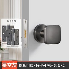 【下殺價】 NTTO隱形門合頁液壓阻尼緩沖 自動 關門 合頁閉門器暗門靜音彈簧合頁B, 灰色平開液壓合頁2片+1把單面鎖, 1個