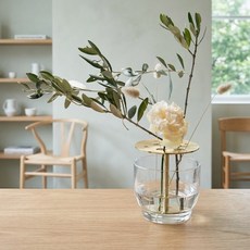 황동 꽃대 고정판 유리 화병 노르딕 테이블 인테리어 수생 꽃병, 곡선형 화병