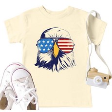 미국 셔츠 유아 소년 소녀 미국 국기 티셔츠 7월 4일 셔츠 아동용 애국 티 탑 Eaglebeige 6세