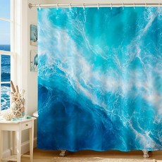 Mocsicka Ocean Shower Curtain Marble for Bathroom Summer Sea Wave Decor Waterproof Machine Washabl