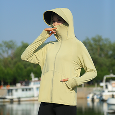 GUEFOON 女款冰絲透氣輕薄罩衫草綠色, M（90-120斤）（6261）