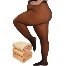 Amzshe 플러스 사이즈 플리스 안감 타이츠 여성용 겨울 페이크 반투명 따뜻한 팬티 스타킹 캐러멜.