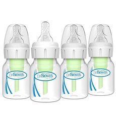 닥터 브라운의 자연스러운 흐름 항콜릭 옵션+ 좁은 젖병 8온스/250mL 레벨 1 슬로우 플로우 유두, 4 Pack, 2oz, Clear, 4 Count (Pack of 1)
