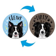 WIRESTER 8.9cm(3.5인치) 식기세척기 클린 더티 플립 사인 양면 장식 주방 식기 세척기 세탁기 블루 바다 거북, 블랙 앤 화이트 보더 콜리 도그