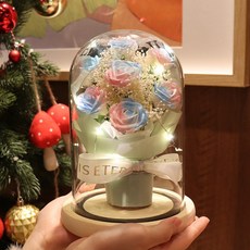 루카스 유리돔 기념일선물꽃다발 인테리어무드등, 오로라장미 무드등