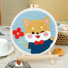 網紅爆款 戳戳繡 diy 材料包 兒童刺繡ins風自制作家居擺件藝術風相框畫戳戳畫, 1個, A1172柴犬先森【送工具+無支架】