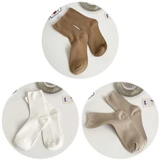 스카이콩콩3쌍 여성용면 양말 캐주얼 하라주쿠 레트로 솔리드 컬러 화이트 패션 크루 튜브 롱, 01 EUR35-40(US 5-8), 07 Khaki White Beige