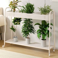 심플 이동식 화분 선반 철제 진열대 2단 식물 다이 거실, 80cm 길이의 2겹 두께 이동식 꽃대