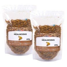 PetsOK 건조 밀웜 앵무새 메추리 병아리 사랑앵무 고슴도치 파충류 햄스터 먹이, 2개, 200g