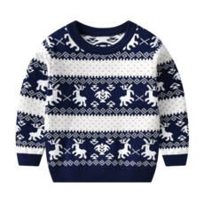 女童麋鹿圖案圓領長袖針織衫 B117