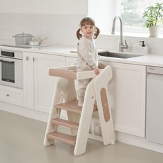 하이 스텝 유아 아기 안전가드 높이조절 키친헬퍼 접이식 러닝타워 디딤대 사다리, 1개, 브라운
