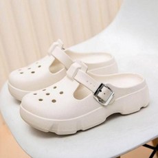 拖鞋 洞洞鞋女EVA鞋底踩屎感防滑防臭室外拖鞋男女款大尺碼静音透氣涼鞋家居防水減震厚底洞洞鞋耐磨轻便舒适不磨脚休閒增高運動拖鞋, 35, 米色