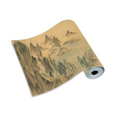 富春山居圖古典山水背景牆橫幅壁畫, 3D無縫宣絨牆布 / 整張
