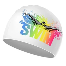 개성 있는 귀 보호 레터 실리콘 롱헤어 다이빙 모자 수영 캡 스윔, 03 White-letter