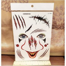 WAWA TATTOO萬聖節特效臉部面具化妝H款男女防水紋身貼紙刺青貼紙, 1個