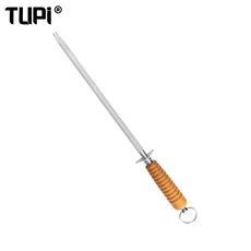 정육점의 원형 막대 칼갈이 - 요리사 및 가정용 나무 손잡이 연마 강철 | 주방 칼날, 01 1 PCS, 01 M size