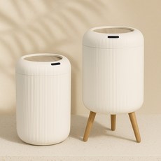 [독일브랜드] 스마트 휴지통 14L 센서 자동 개폐 쓰레기통 모션감지 우드 다리 스탠드형 인테리어 디자인 냄새차단 기저귀 밀폐형 원룸 거실 화장실 집들이 선물 화이트, 화이트/우드
