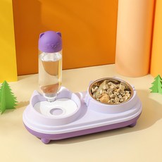 ibooooo 貓頭雙碗自動飲水盆 塑膠碗水瓶不溼嘴, 紫色 送塑膠碗水瓶不溼嘴, 1個