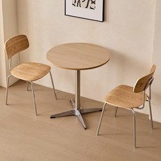 원형 테이블 의자 카페 접이식 펜션 철제 발코니 베란다, 60cm 원형 테이블+의자 2개 내추럴 우드