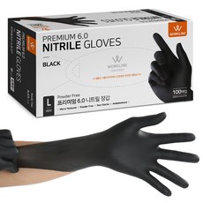 워크라인 두꺼운 프리미엄 6.0 니트릴장갑 / 파우더프리 100매 [식품용/FDA/CE/ASTM인증], 블랙, 대(L), 1개