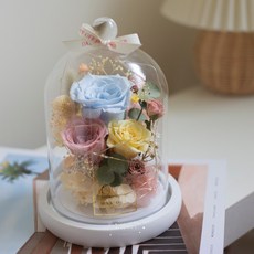 DAY OFF 永生花夜燈燈盅 永生玫瑰 玻璃鐘罩 聖誕節禮物 乾燥花 交換禮物 婚禮小物 生日禮物 七夕, 夏日彩虹糖