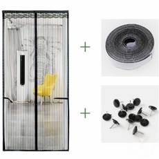 JDSTORE 문 스트라이프 모기장(90X210CM) (블랙) 방문방충망 아파트현관방충망 모기방충망 현관모기장