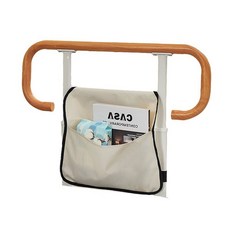 JIAWENHUA 床邊扶手 木紋雙U型扶手 可調節高度 附收納袋 免打孔安裝, 床邊起床扶手木色手柄恆溫, 1套