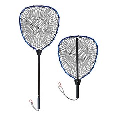 釣友俱樂部 路亞抽拉抄網 鋁合金 硅膠橡膠網兜 撈魚網 池釣 磯釣 海釣 撈蝦網, 藍頭抽拉30cm網深黑網