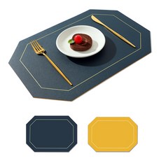 CaLiWaVe Wit 雙面餐桌墊 4 件套北歐皮革防水餐桌墊, 海軍藍/黃色, 40*30cm