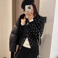 핏몬 여성 도트 라운드넥 긴팔 니트 가디건