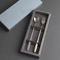 인스푼 엔젤하트 골드 롱티스푼롱포크 (종이케이스 포함) 하트스푼 결혼답례품 하트포크 국산 304스텐, 1세트