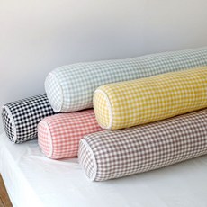 누블 깅엄 체크 워싱 광목천 롱쿠션 안고자는 다리 베개 긴쿠션 바디필로우 커버, 깅엄체크롱쿠션_베이지, 바디필로우 커버만