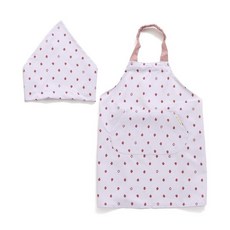 딸기・공룡무늬 앞치마 삼각건 세트 - 핑크