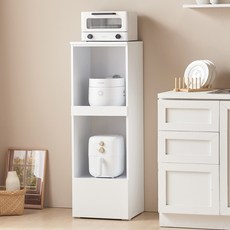 알바로 3단 미니 주방 틈새 밥솥 수납장 정수기 렌지다이 다용도 밥통 정리, 화이트