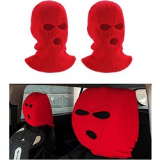 2 PCS 카 헤드레스트 커버 개인 맞춤형 재미있는 카시트 풀 페이스 마스크 자동 앞좌석 휴식 장식용 스키 마스크 랩 보호 유니버설 인테리어 자동차 액세서리화이트, Pink