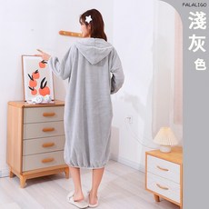 FALALIGO 珊瑚絨連帽浴袍 加厚吸水長袖居家睡衣, 1個, 珊瑚絨連帽浴袍 #淺灰色, 淺灰色