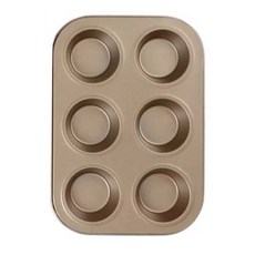 台灣發貨 加厚金色六連瑪德蓮貝殼烤盤 不沾蛋糕模 佈朗尼模 馬芬盤蛋糕模, 1個, 金色6連圓馬芬盃